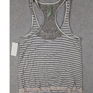 Elegant Gray Striped Lace Racerback Tank Top